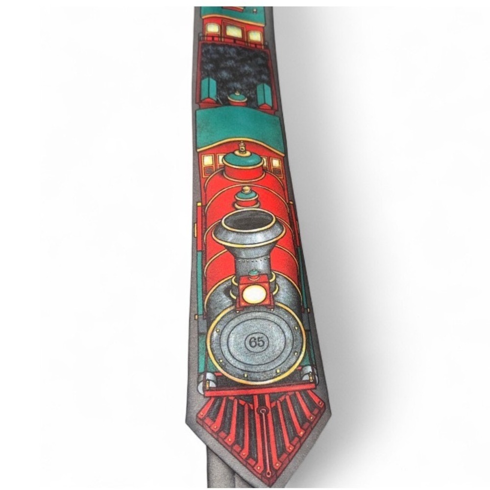 Mens Custom Designed Silk Blend Novelty Tie Train Locomotive 65‎ Pattern